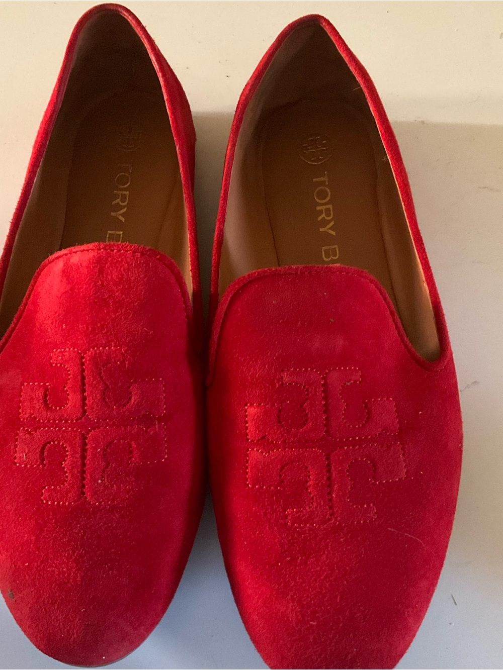 Tory Burch Red Suede Logo Loafers